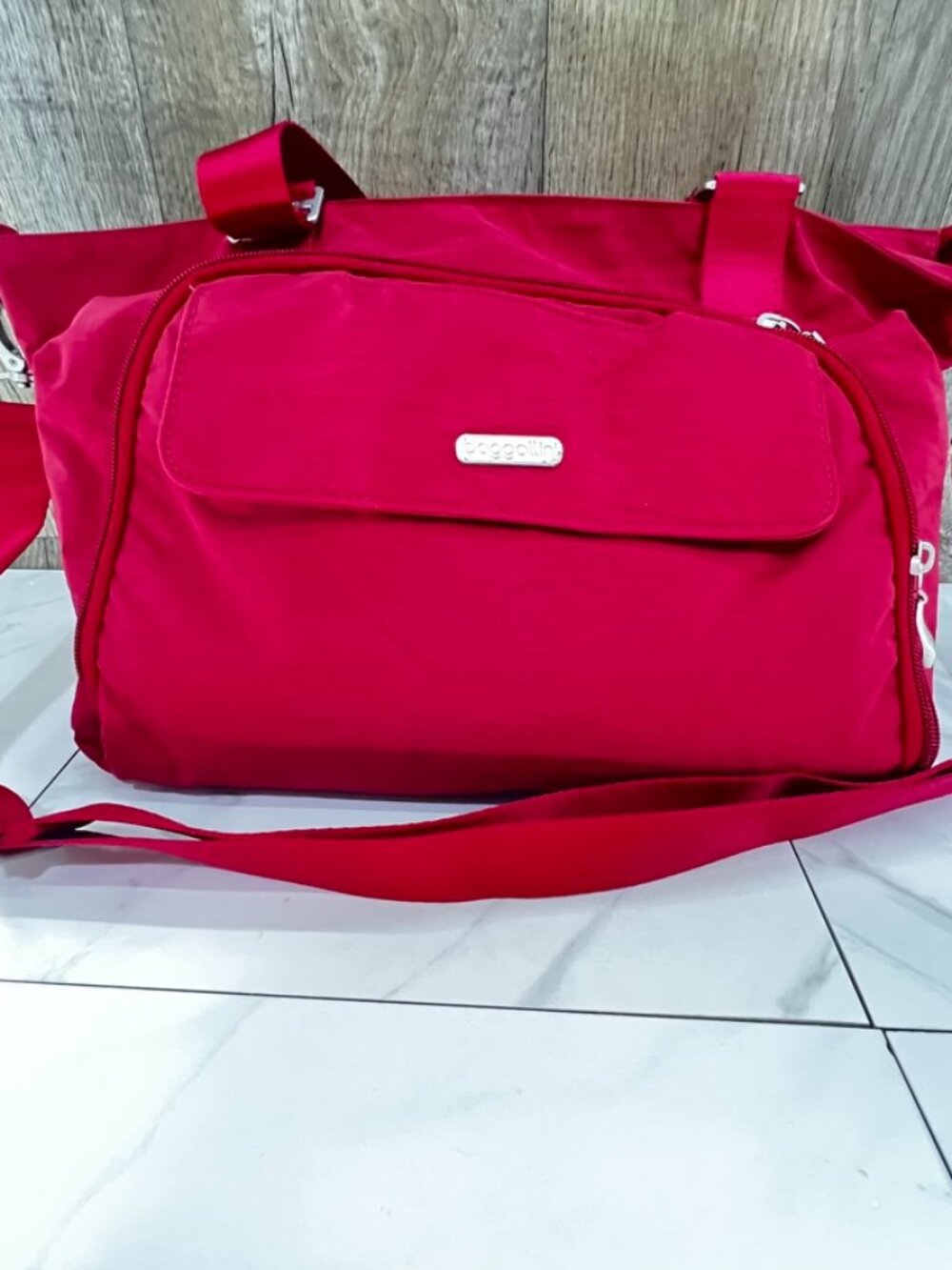 Baggallini Red Nylon Tote Shoulder Bag Laptop work Diaper Bag MINT Condition